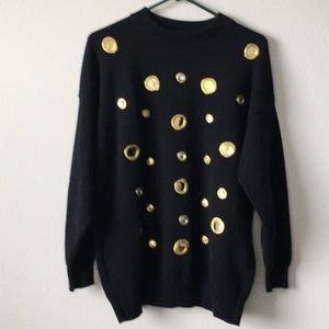 Zee Wear Sweater Black with Gold Medallions